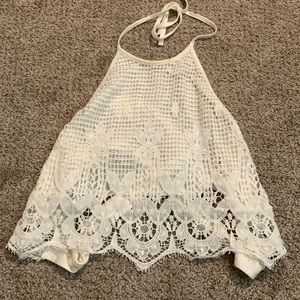 Express White Lace Open Back Top